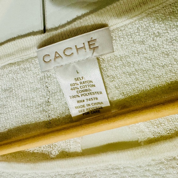 Cache Eyelet Sweater Moonchild Stripe Sheer Detailing Ivory Cream SZ Large - Picture 11 of 12